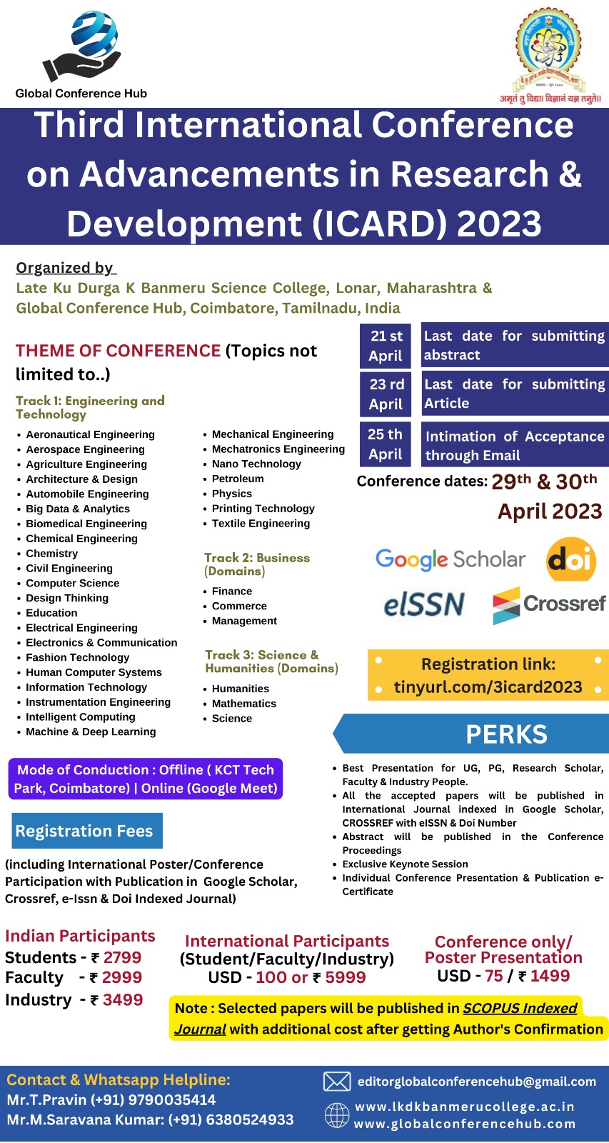 Third International Conference on Advancements in Research and Development ICARD 2023 ( Online and Offline Mode)